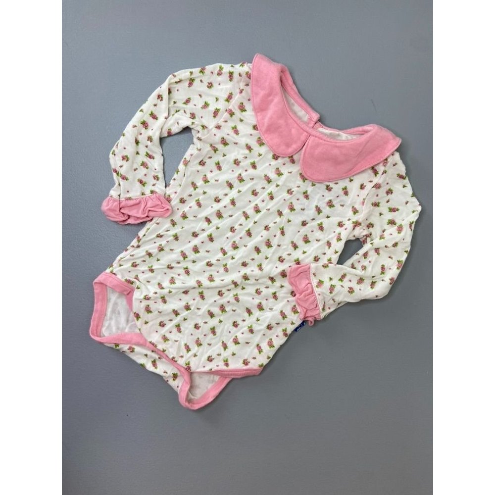 Kickee pants baby girl 3-6 months ivory long sleeve bodysuit pink‎ floral print